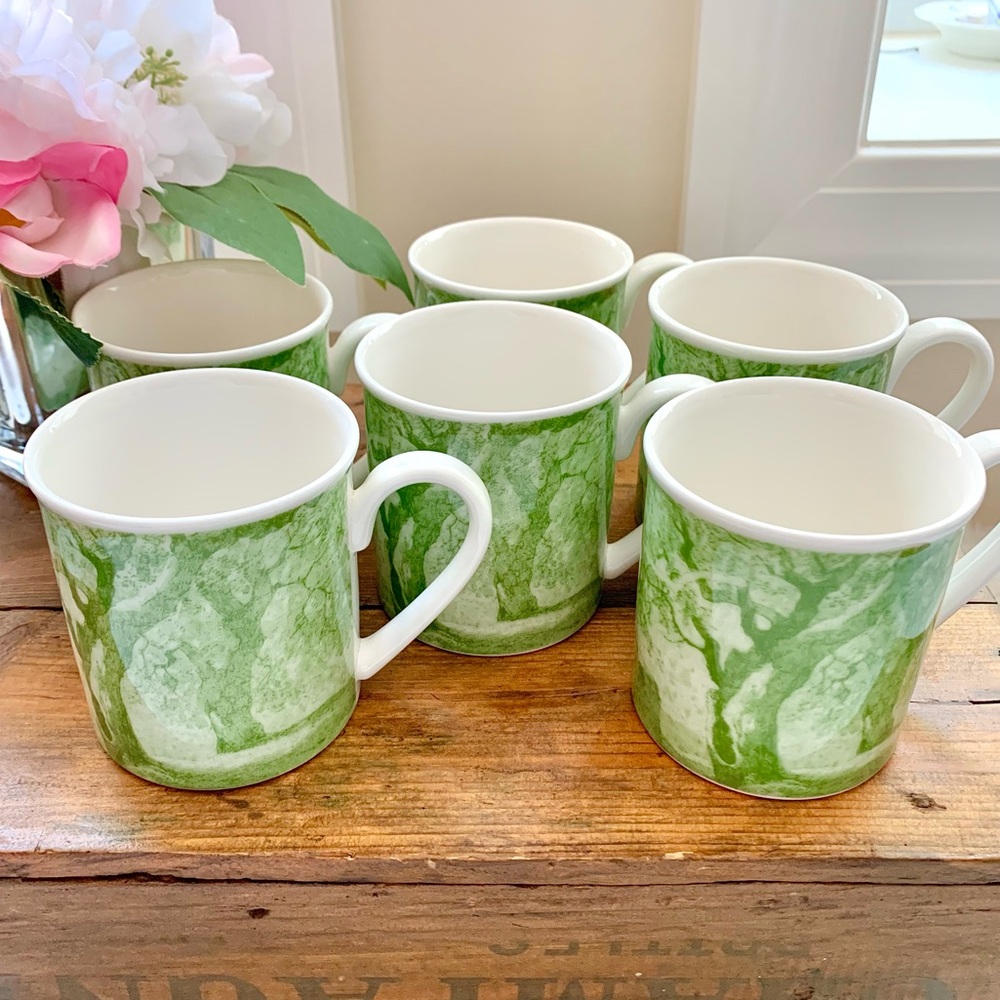 Villeroy & Boch Parkland Toile Country Collection SET of 6 Mugs Green white